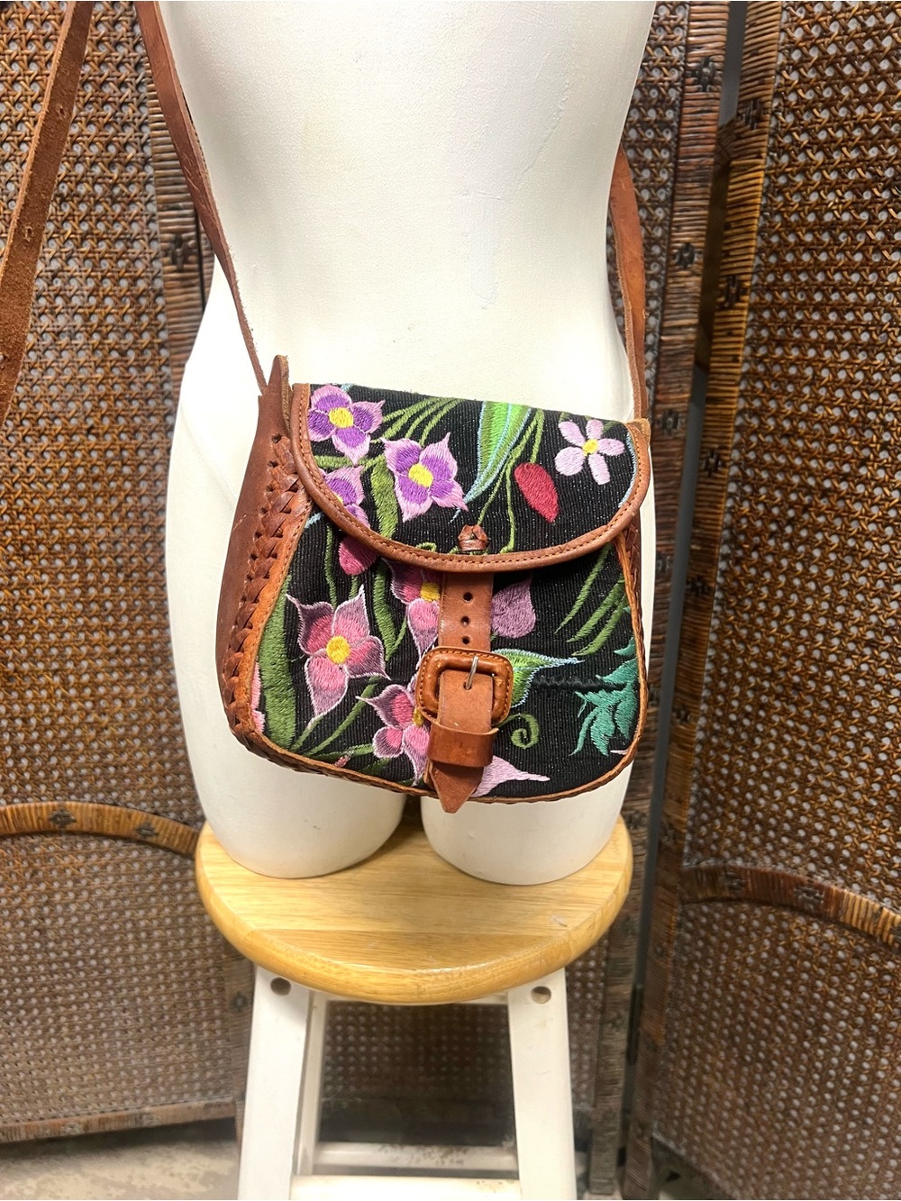 Embroidered floral hand tooled leather purse grandma core
